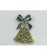 Vintage Goldtone Christmas Bell Brooch Pin Holiday Xmas Gren 26241 - $20.78