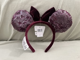 Disney Parks Burgundy Red Velvet Bow Sequin Ears Minnie Mouse Headband NEW image 2
