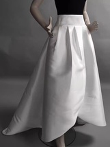WHITE Pleated Taffeta Skirt A-line White Slit Wedding Party Guest Skirt Outfit  image 2