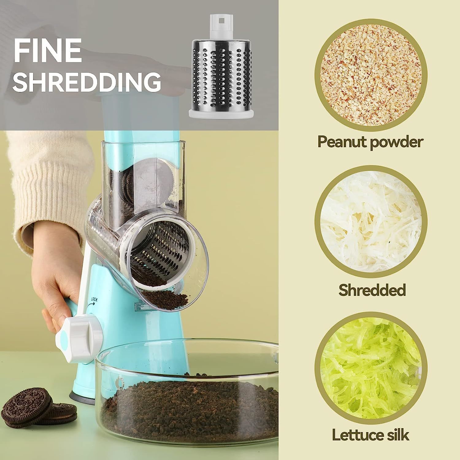 Cambom Manual Rotary Cheese Grater - Round Mandoline Slicer with Strong  Sucti
