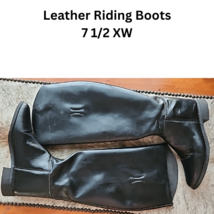 Tall Leather Black Horse Equestrian Riding Boots Size 7 1/2 Extra Wide USED image 1