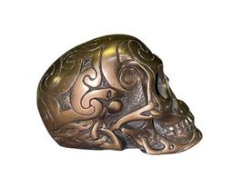 Copper/Brass Tone Metal Skull Paperweight Figure Artwork Sculpted Detail image 8