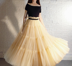 YELLOW Tiered Long Tulle Skirt Outfit High Waist Plus Size Princess Party Outfit