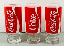 Vintage Coca Cola Coke 32 Oz Large Tumbler Pedestal Glasses Set of 2 