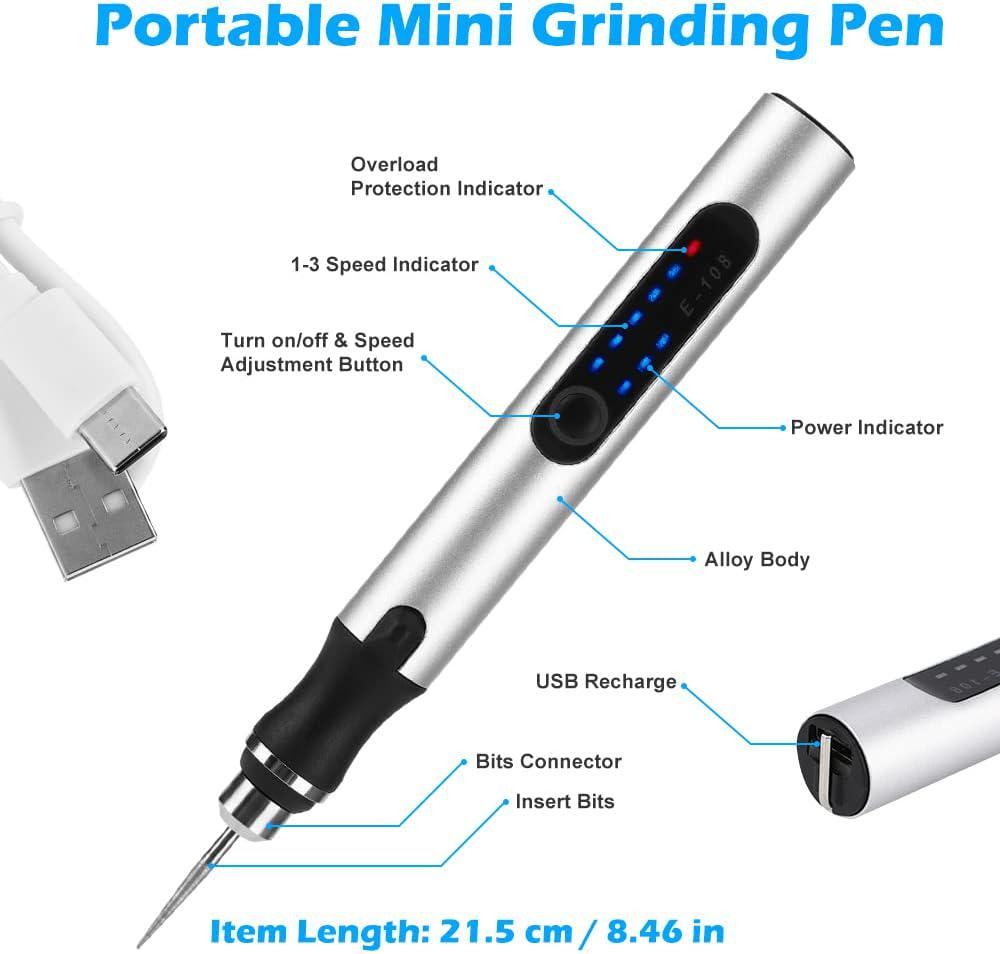  KugobarNe Engraving Pen with 33 bits, Mini Engraver Pen Basic  for All Materials, USB Rechargeable Professional Engraver Tool, Portable  DIY Electric Engraving Pen for Jewelry Glass Wood Stone Metal : Arts