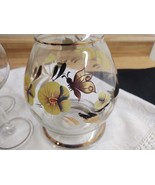 Vtg. Made in Romania liquor decanter, four glasses, butterfly/flowers. - $80.75