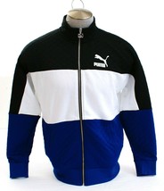 Puma Signature Black Blue &amp; White Retro Quilted Zip Front Track Jacket M... - $104.99