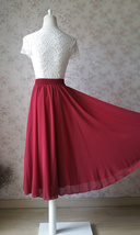 Women Burgundy Chiffon Skirt Burgundy Chiffon Midi Skirt Beach Skirt Plus Size image 2