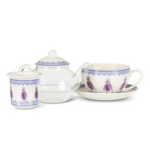 Tea for One Teapot 5 pc Set 12 oz Lavender Sprigs Bone China Glass Mother's Day  image 3