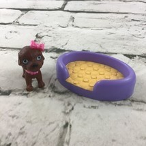 Barbie Pet Puppy Dog Chocolate Lab Bobble Head Magnetic Nose W/Purple Bed Mattel - $7.91