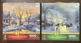 2x Lot: Thomas Kinkade Puzzle - Holiday Evening Sleigh Ride + Home For H... - $18.53