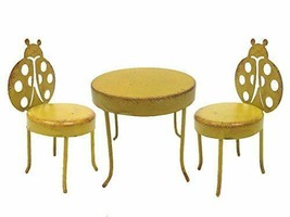 Small Garden Metal Table and 2 Lady Bug Chairs Set Mini Fairy Garden Fig... - $18.99