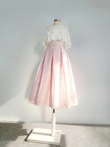 PINK Midi Pleated Skirt Outfit Women Romantic Satin Polyester Pleated Midi Skirt image 4
