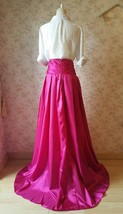 Women High Waist Pleated Party Skirt Plus Size Maxi Formal Skirts- Fuchsia image 2