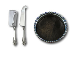 Grande Baroque Wallace Sterling Silver Cheese and Wine Mikasa Gift Serving Set - $150.58