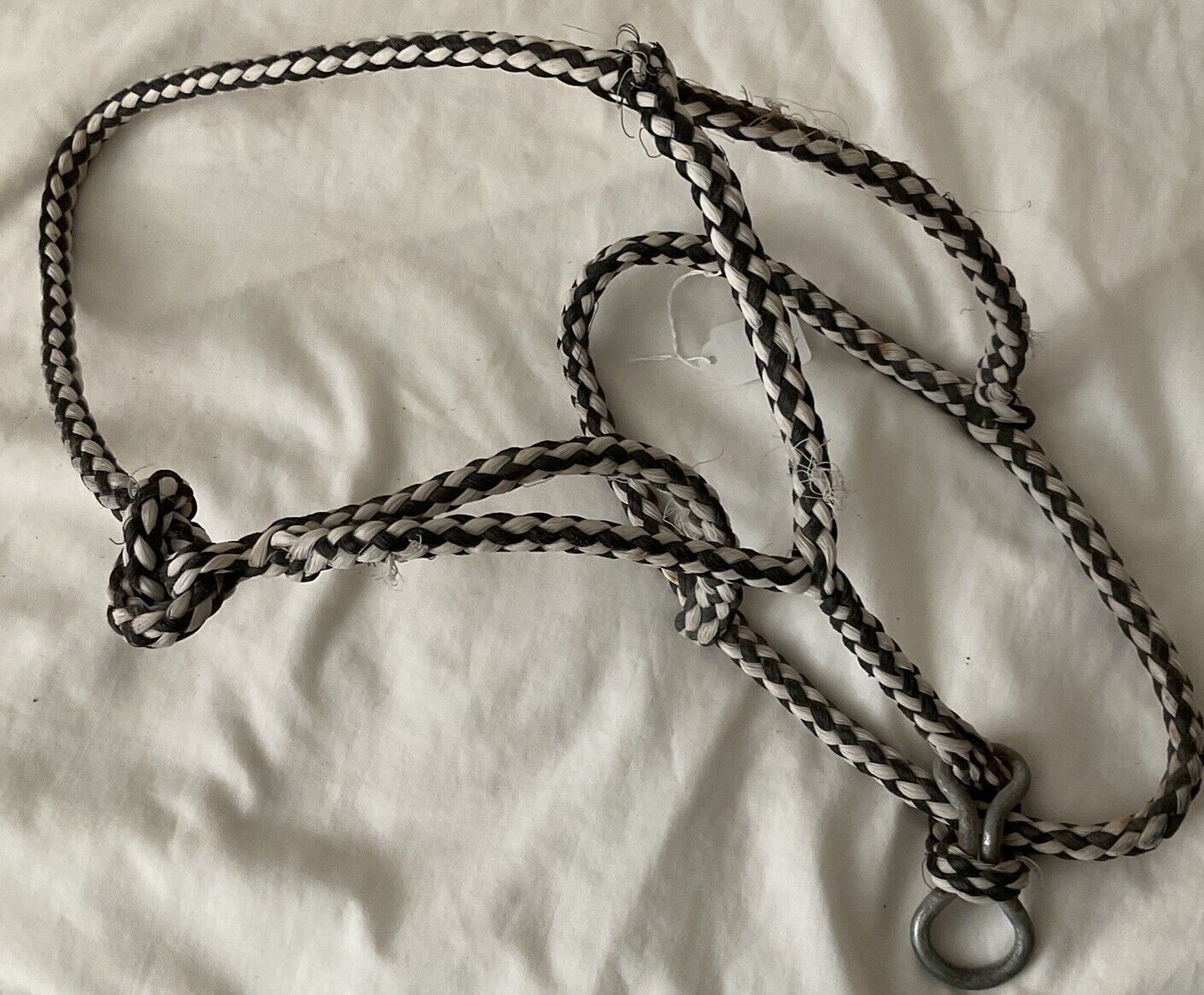 Western Horse Halter 5/16 Inch Braided Poly Rope Black White Hilason - $28.71