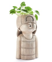 Boy Hat Planter Oversized 16" High with Drainage Holes Gray Magnesium Adorable image 2