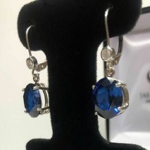 2CT Simulated Blue Sapphire&Diamond Drop/Dangle Earrings 10KWhite Gold Plated - $95.91
