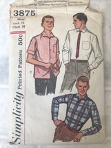 Vintage 1950s CUT Simplicity Mens RETRO SHIRT Pattern #3875 15&quot; Neck 38&quot;... - $43.00