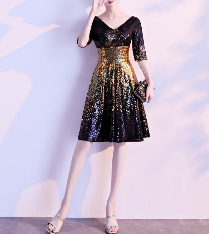Short sequin dress black gold 5