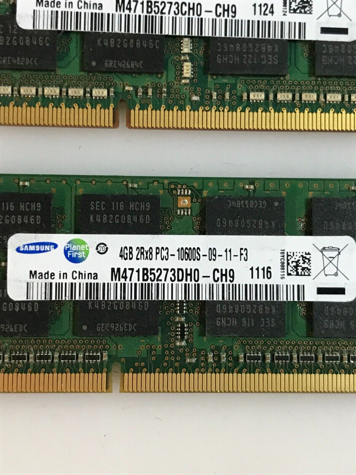 Lot of 2 Samsung 2GB 2Rx8 PC3-10600S-09-10-F2 M471B5673FH0-CH9 RAM ...