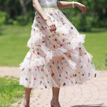 Floral Tiered Tulle Skirt Outfit Summer Holiday Long Tulle Skirt Plus Size image 4