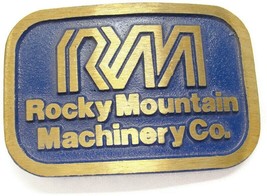 RM Rocky Mountain Machinery Co Blue & Gold Tone Belt Buckle Dynabuckle Utah - $29.68