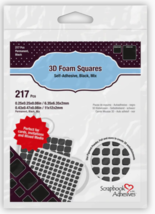 Black Foam Squares Thin 3D Permanent. 217 pcs.  0.25" and 0.5" Variety