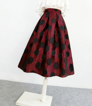 Burgundy Polka Dot Pleated Midi Skirt Women A-line Full Pleated Midi Party Skirt image 2