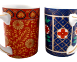Lot 2 NEIMAN MARCUS Coffee Tea Cup Mug Gold Trim Geometric Floral Patterns - $14.84