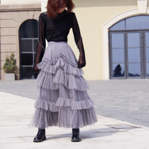 Navy Blue Tiered Tulle Skirt Outfit Womens Plus Size Navy Layered Tulle Skirt image 7