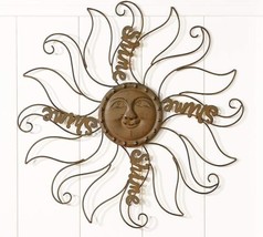 Golden Sun Wall Plaque Iron Astrology Smile Textural Detailing 22" Diameter