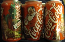 coca cola holiday Christmas 2002 6 pack cans MINT with plastic rings full - $39.99