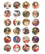 santa christmas art collage sheet clipart digital download 1.5" circles printabl - $2.99