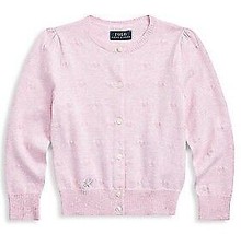 Ralph Lauren CARMEL PINK Girl&#39;s Knit-Heart Cotton Cardigan, US Small - $35.28