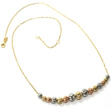 18K YELLOW WHITE ROSE GOLD NECKLACE, ALTERNATE FACETED WORKED BALLS SPHERES - $503.17
