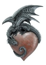 PTC 12 Inch Medieval Dragon on Large Heart Resin Statue Figurine - $56.93