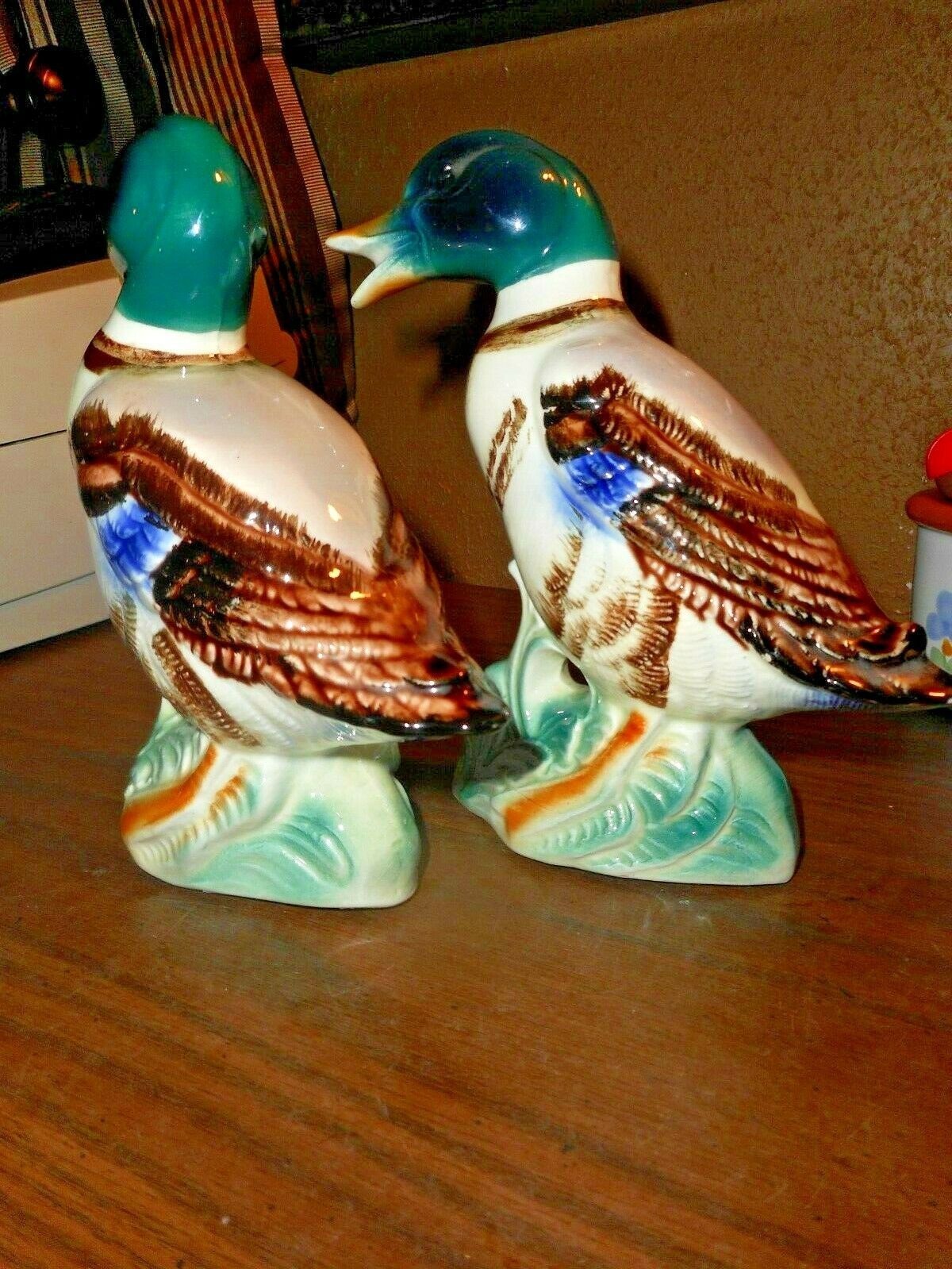 Vintage Ceramic Ducks figurines Mallard Standing Duck Figures Colorful pair  GUC