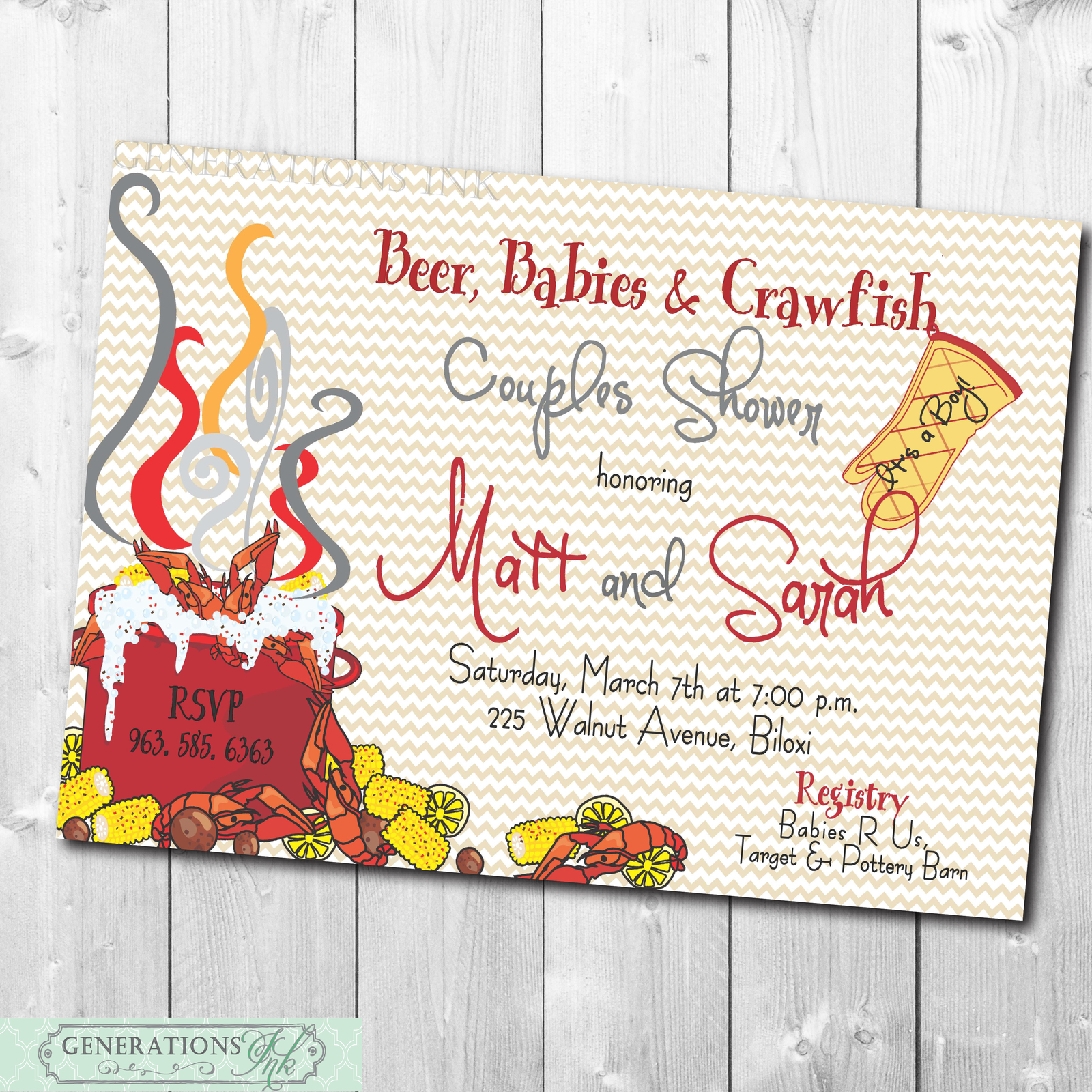 Crawfish Couples Baby Shower Invitation