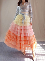 Yellow Pink Layered Tulle Skirt Tiered Tulle Party Outfit Plus Size Party Skirt 