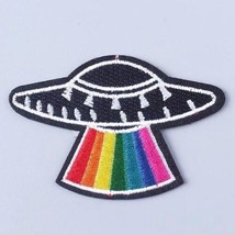 UAP | UFO WITH RAINBOW RAY - EMBROIDERED IRON-ON PATCH - $8.00