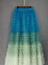 Sage Green Blue Layered Tulle Skirt High Waisted Tiered Tulle Maxi Skirt image 5
