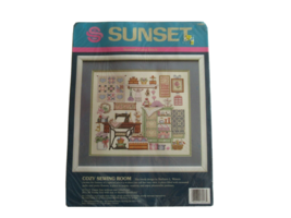 Vtg Sunset Stamped Cross Stitch Kit Dimensions 1991 Cozy Sewing Room B. ... - $20.00