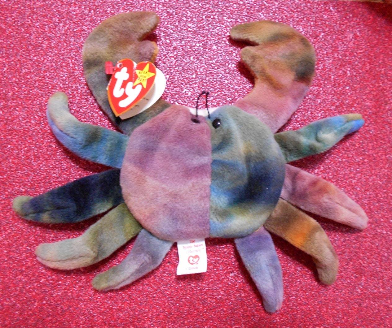 Ty "Claude the Crab" Beanie Baby Unique Color, Rare w/Tag Errors, Old Vintage HK Lobsters