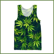 Marijuana Hemp Leaf Print Sleeveless O Neck Tank Top Men's or Womens Tee Shirt