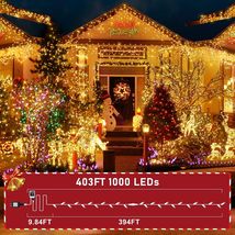 403ft 1000 LED String Lights Outdoor Christmas Lights Xmas Decorations,  Multi