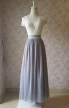 LIGHT GREY Maxi Tulle Skirt Elastic Waisted Plus Size Grey Bridesmaid Skirt