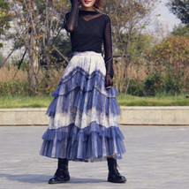 Navy Blue Tiered Tulle Skirt Outfit Womens Plus Size Navy Layered Tulle Skirt image 1