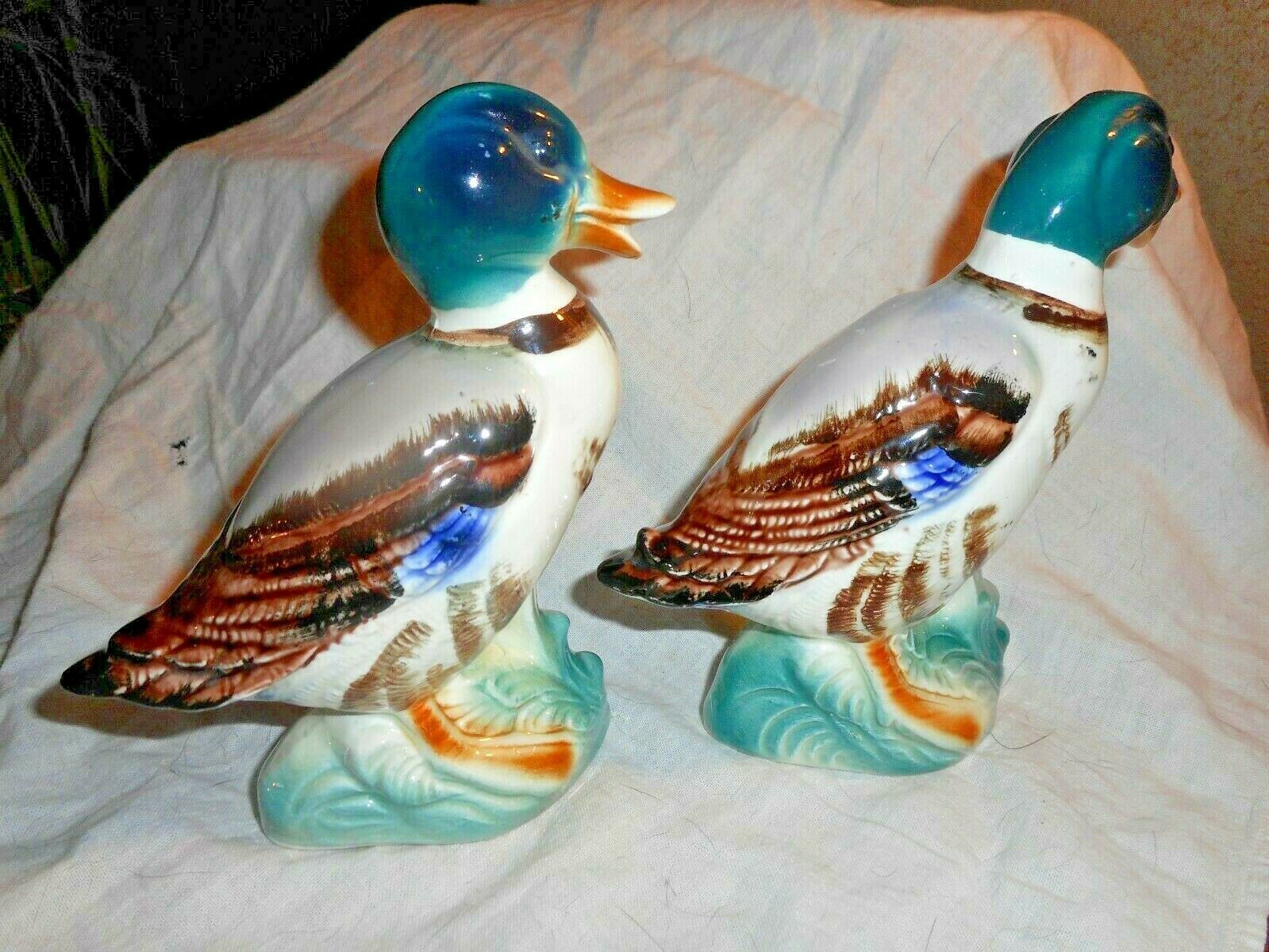 Vintage Ceramic Ducks figurines Mallard Standing Duck Figures Colorful pair  GUC