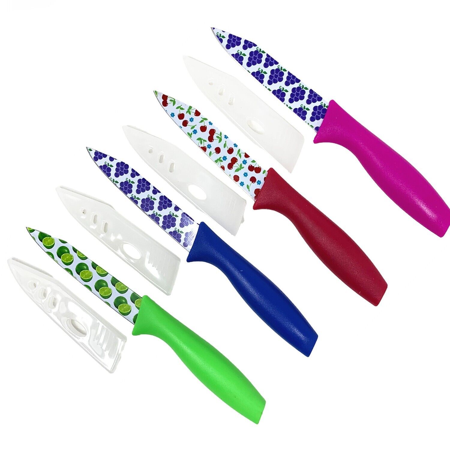 Pampered Chef 3 Paring Knives Kitchen Vegetable Knife blue orange lime  green